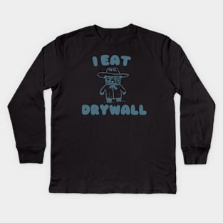 Funny Meme TShirt, I EAT DRYWALL Shirt, Retro Cartoon Meme Kids Long Sleeve T-Shirt